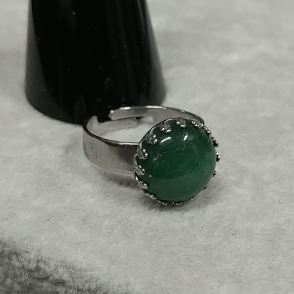 Green Aventurine Ring Natural Gemstone Adjustable Stainless-Steel Ring Crystal - Picture 14 of 16